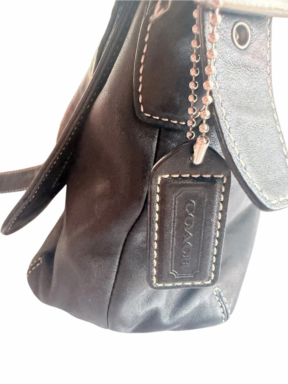 Coach Black Leather Messenger Bag with Contrast Stitching
